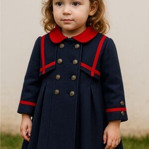 Rothschild Vintage Wool Coat. Navy Blue Double-Breasted Kids Coat. Size 4t